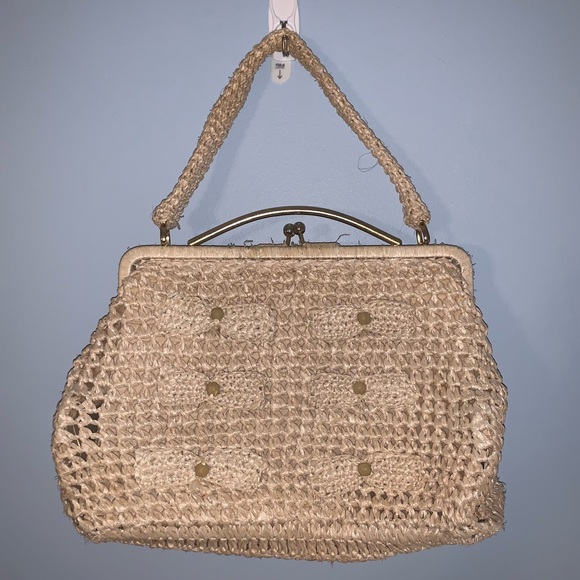 Vintage Raffia Straw Woven Beaded Bag - Picture 1 of 12